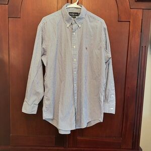 Ralph Lauren Blue Pinstripe Yarmouth Button Down Shirt 16/33 100% Cotton